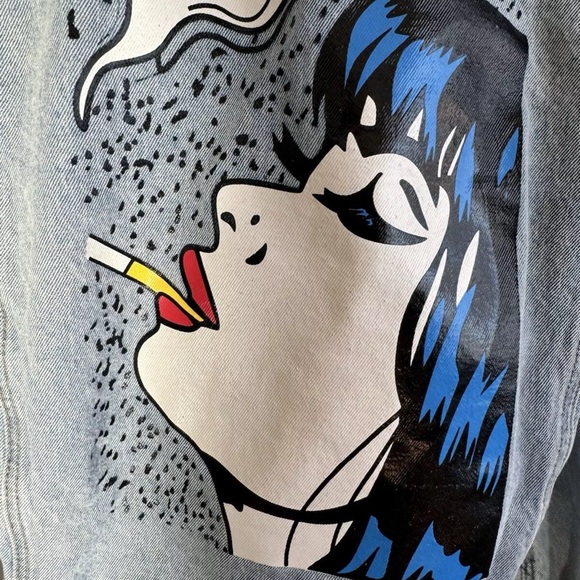 SMOKING KILLS OVERSIZED CARTOON GRAPHIC DENIM JACKET XL - Picture 2 of 5
